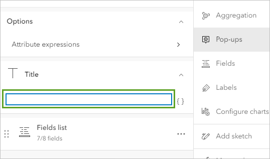 Blank Title field in the Pop-ups pane Blank Title field in the Pop-ups pane