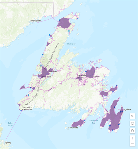 Travel areas surrounding charging stations Travel areas surrounding charging stations